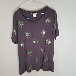 H&M Gray Tee with Sequin Palm Trees